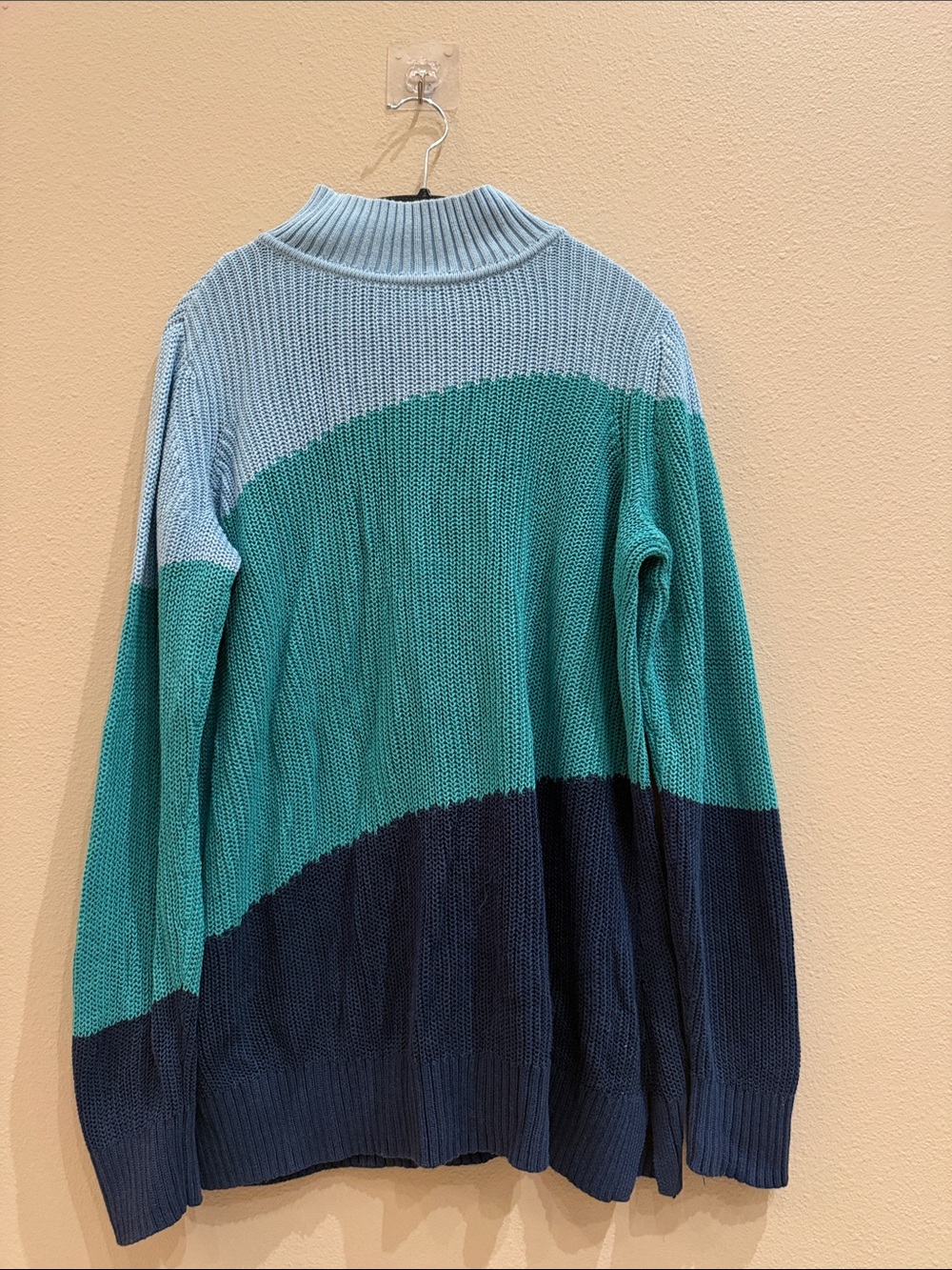 Belle by Kim Gravel Colorblock Mock Neck Sweater in Light Blue, Teal & Navy